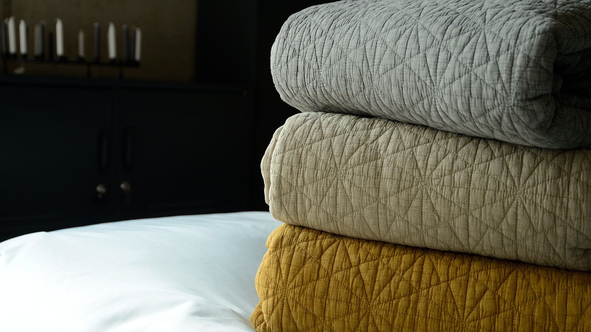 Embroidered Bedspreads Hexagon Design Natural Bed Company