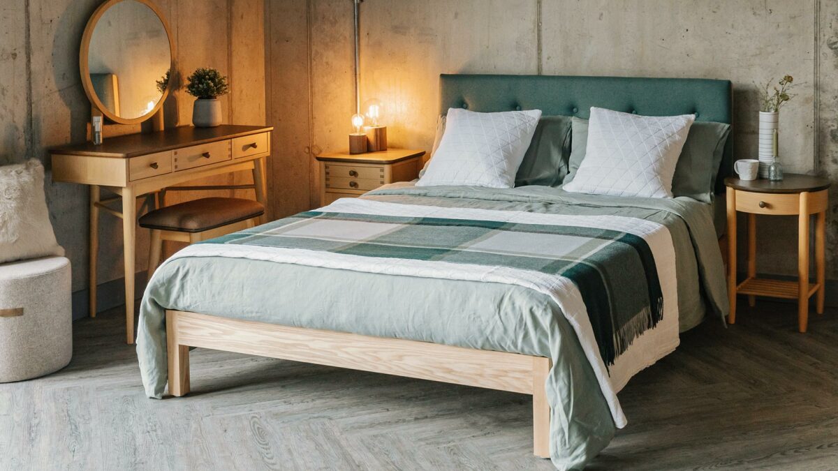 arts and crafts style bedroom with our two tone bedroom furniture and hand made ash Arran bed