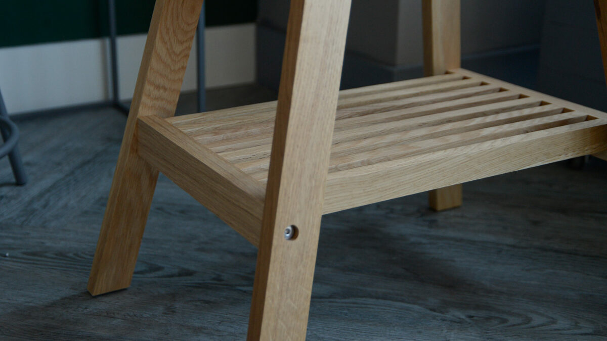 solid oak step stool slatted bottom shelf