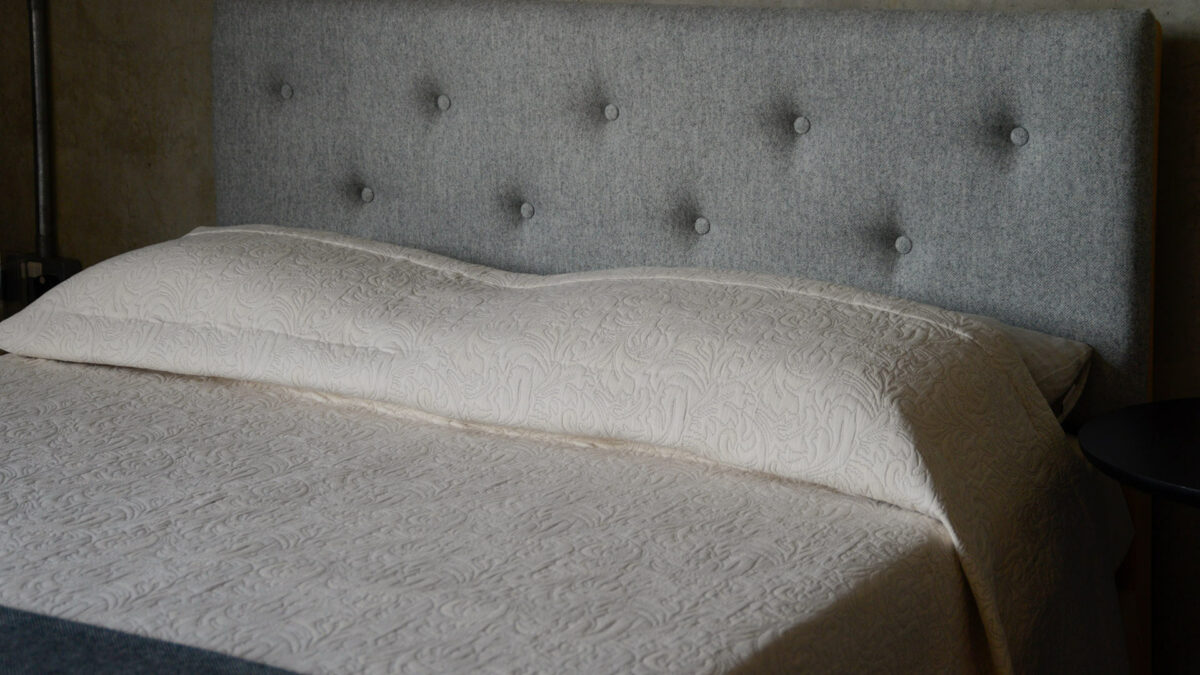 stone classic style bedspread with arran buttoned headboard