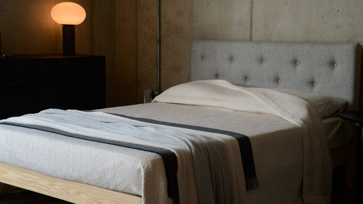 stone jacquard look bedspread with knitted bed runners