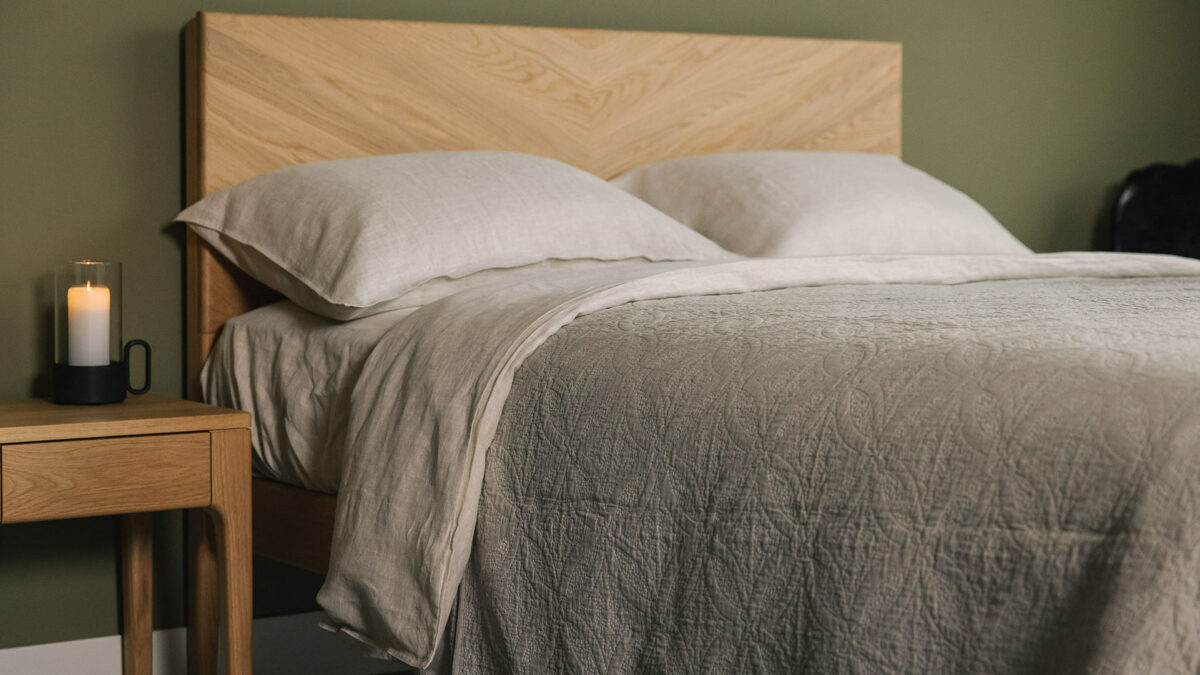stone linen and embroidered look bedspread