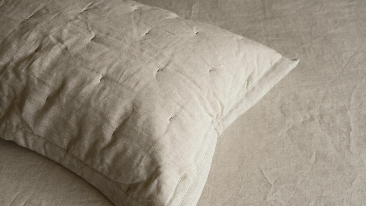 lightly quilted stone coloured linen pillowcase