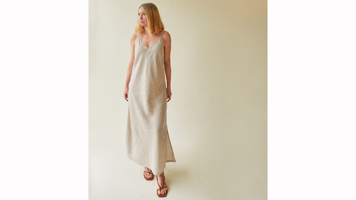 stone linen slip dress