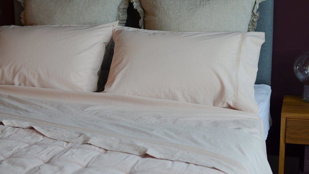 pale plaster pink stonewashed cotton bedding