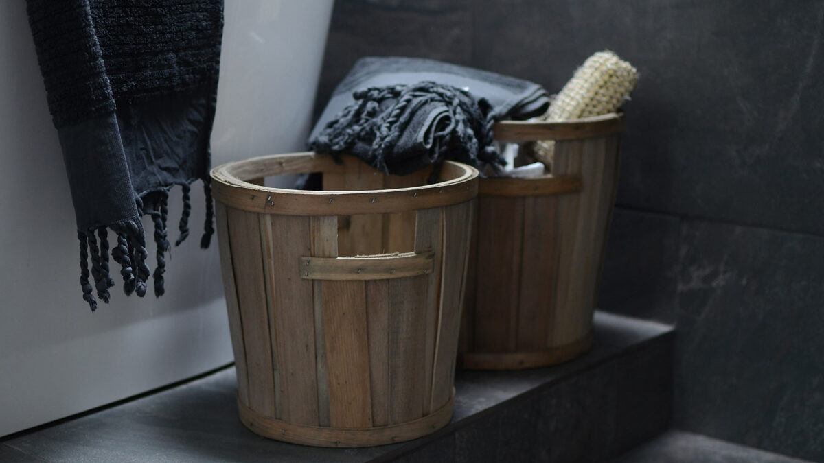 storage baskets with towels