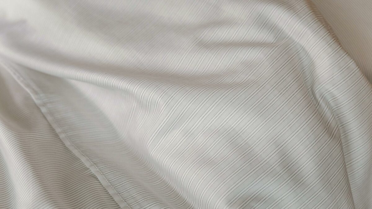 pale grey and ivory thin stripes duvet cover set shown in close up