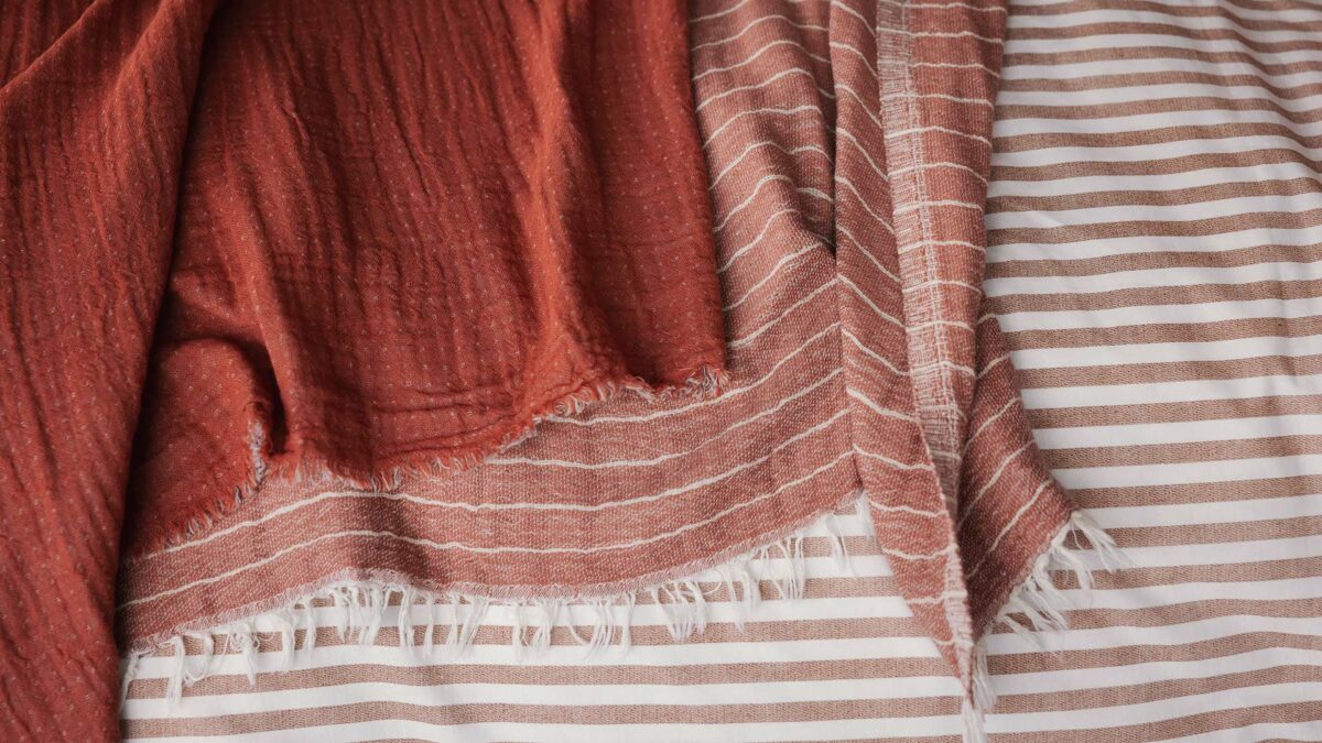 striped brick red bedding