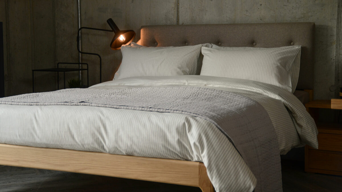 striped brushed cotton bedding in grey with seersucker bedspread 1