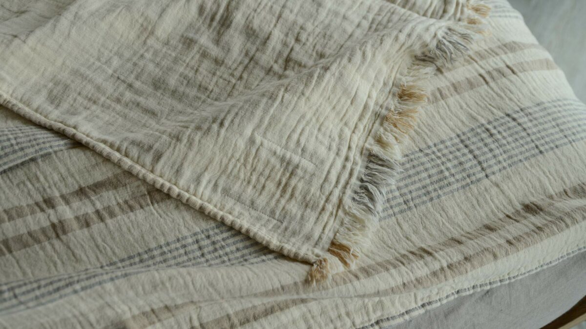 striped cotton throw picnic pattern tape and cool grey
