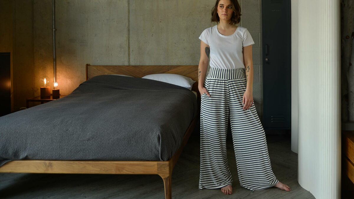 striped wide leg trousers