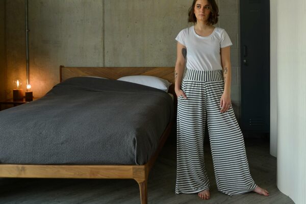 striped wide leg trousers