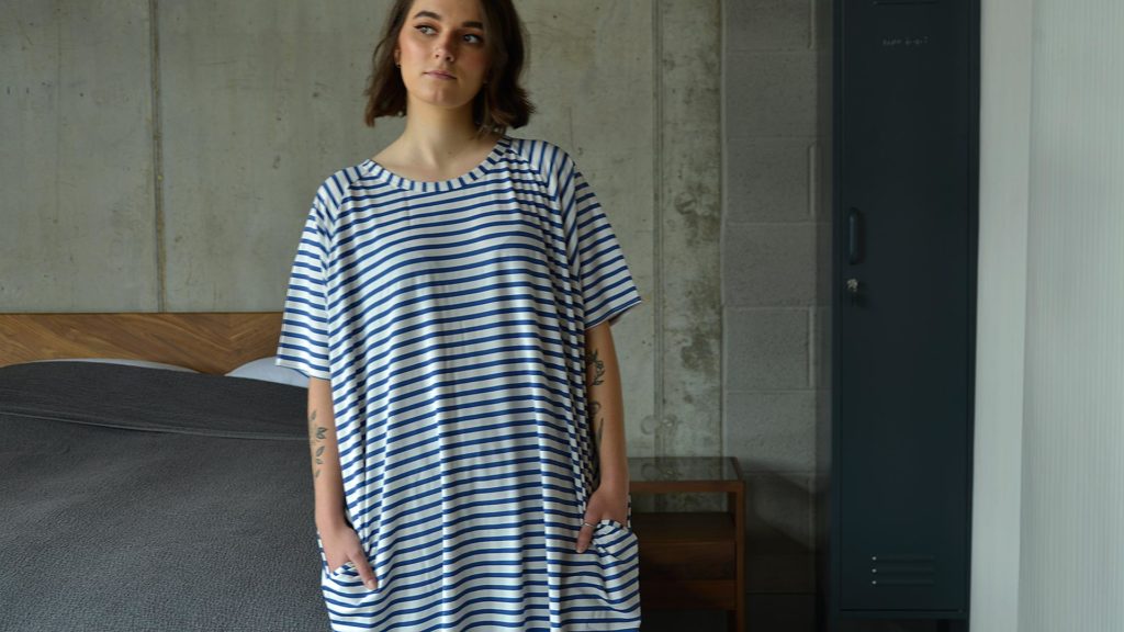 blue stripes T shirt dress