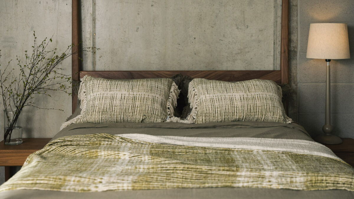 striped textured cushions in green and cream