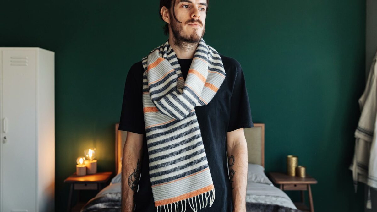 merino wool striped scarf for him or her