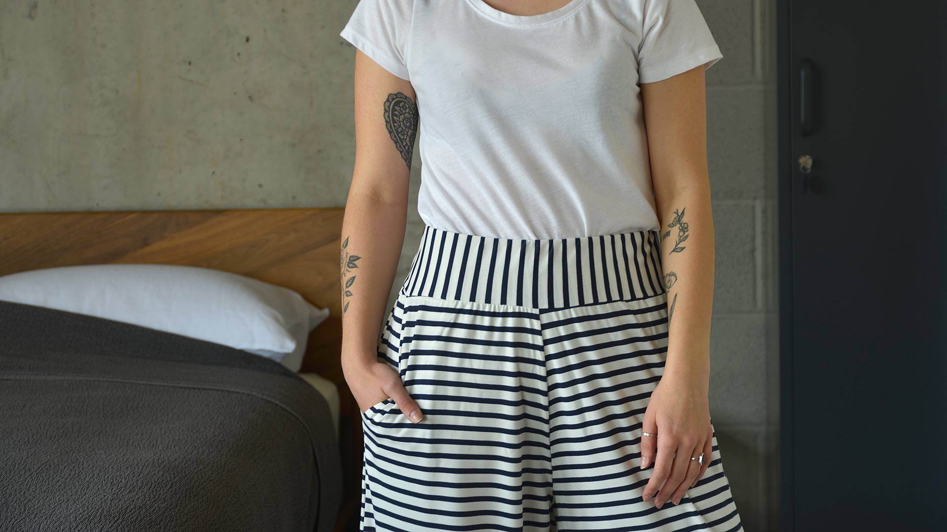 Striped Wide Leg Trousers Jersey Loungewear