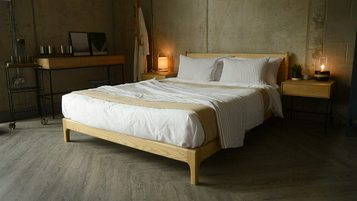 Nordic bedroom with low Ash wood bed