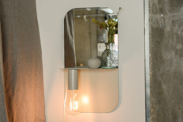 styled wall shelfy mirror light shelf