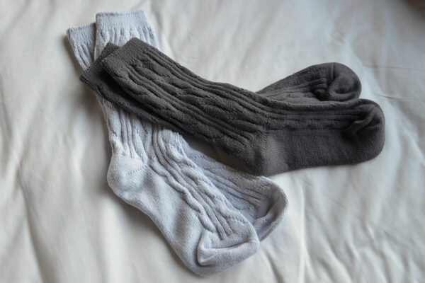 super soft cable knit socks in ice blue and grey