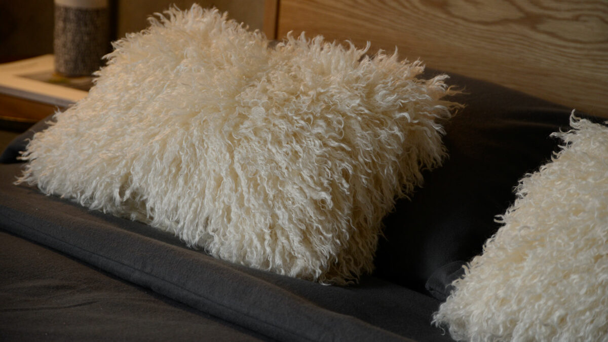 ivory curly faux sheepskin cushions