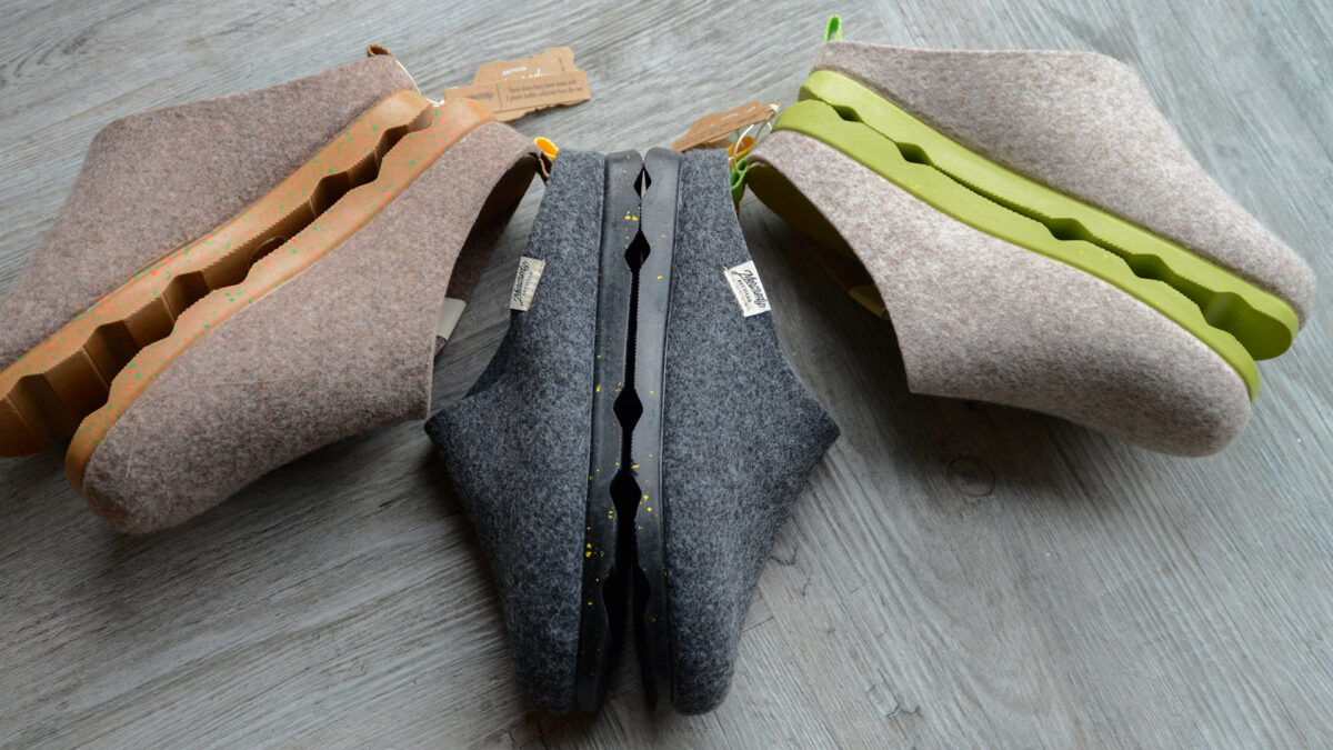 felt look slippers with chunky soles sustainably made from recycled bottles