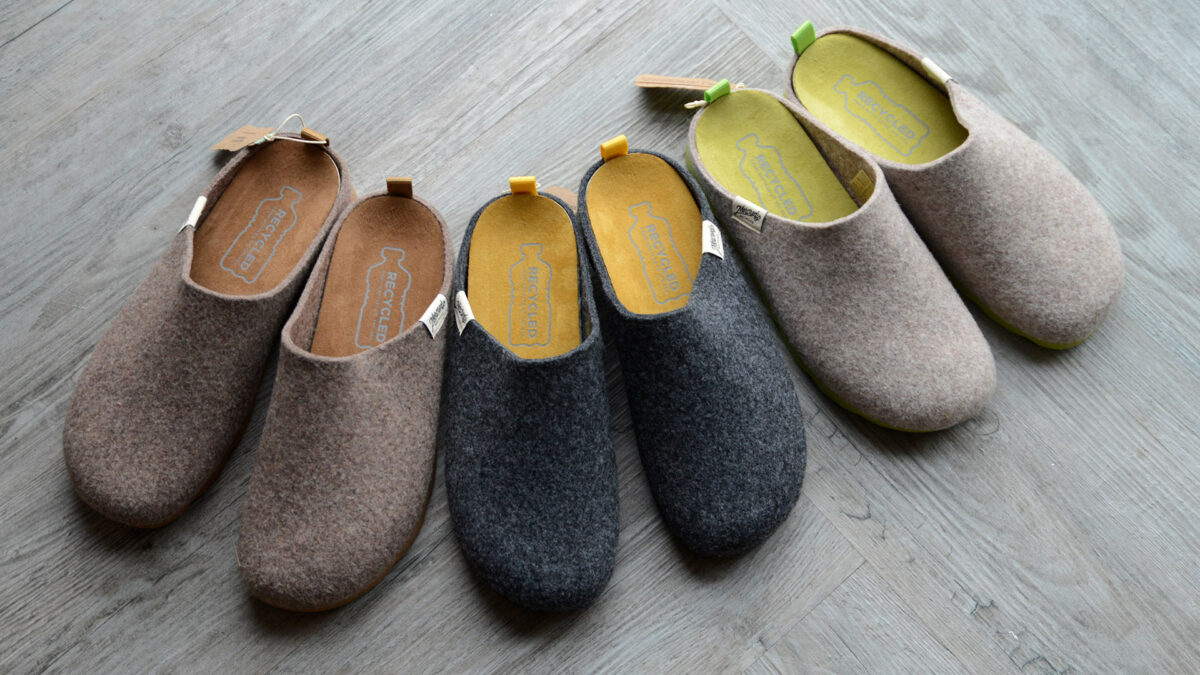 felt look slippers with chunky soles sustainably made from recycled bottles