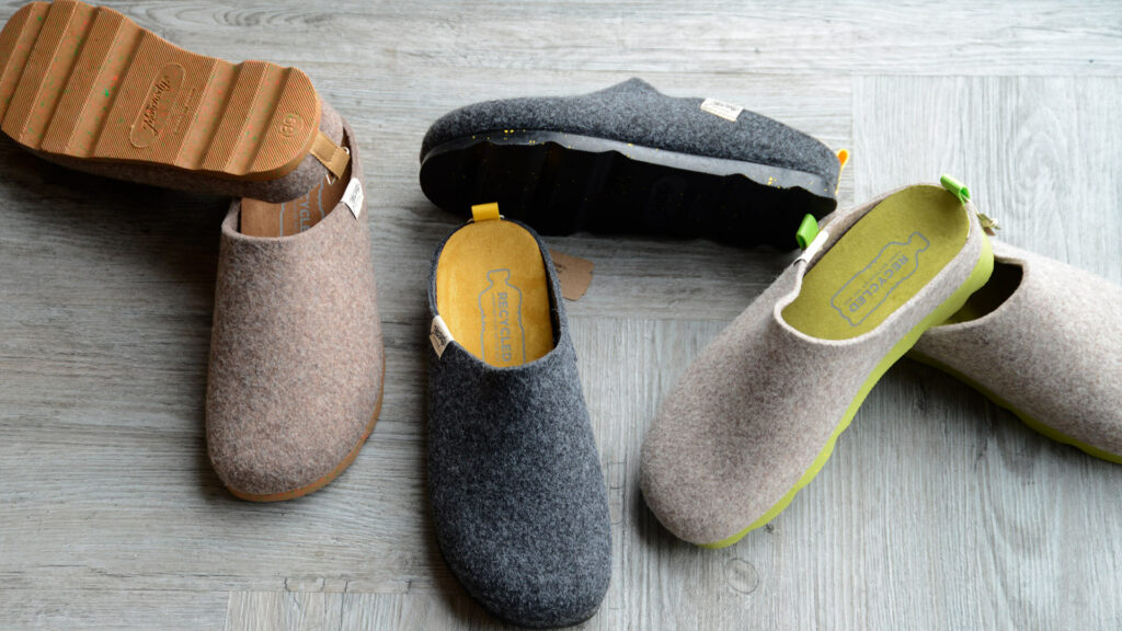 felt look slippers with chunky soles sustainably made from recycled bottles