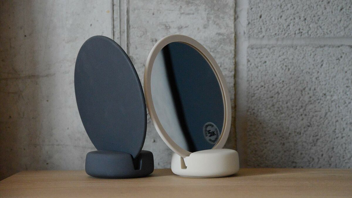 table top mirrors in dark grey or pale clay