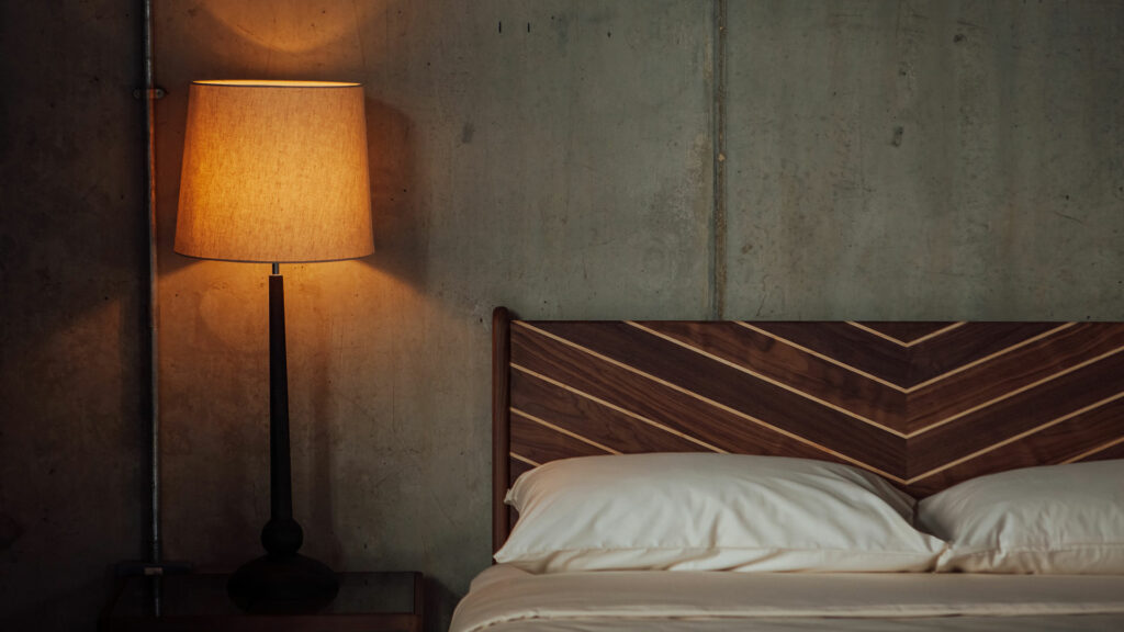 Special edition Hoxton bed headboard handcrafted from Walnut and Maple wood