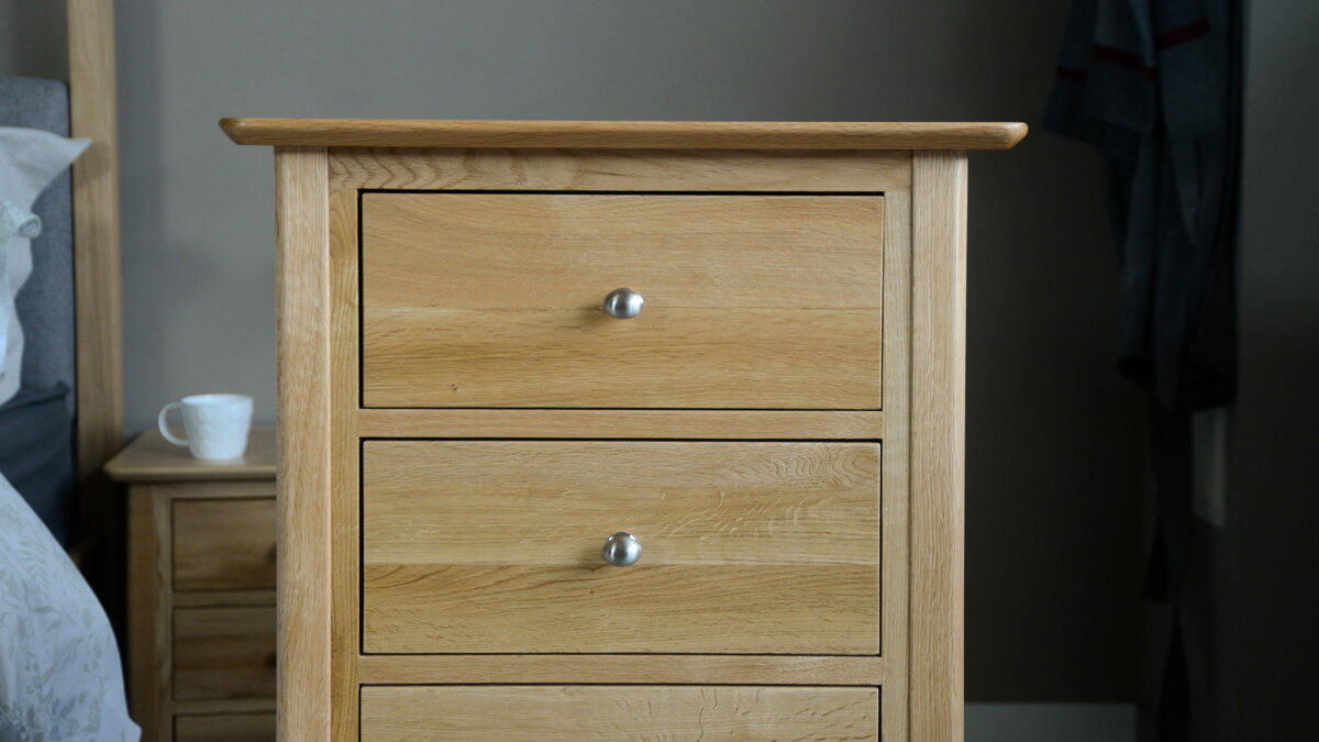 tall boy classic oak chest close up