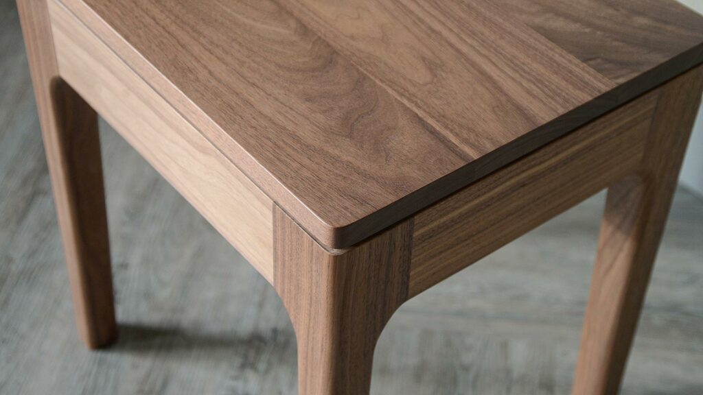 a close up view of the taller Walnut Camden bedside table