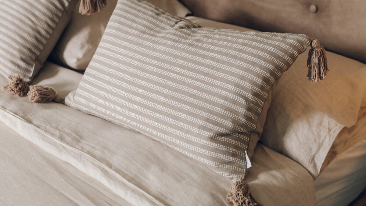 dot striped rectangular cushions in taupe