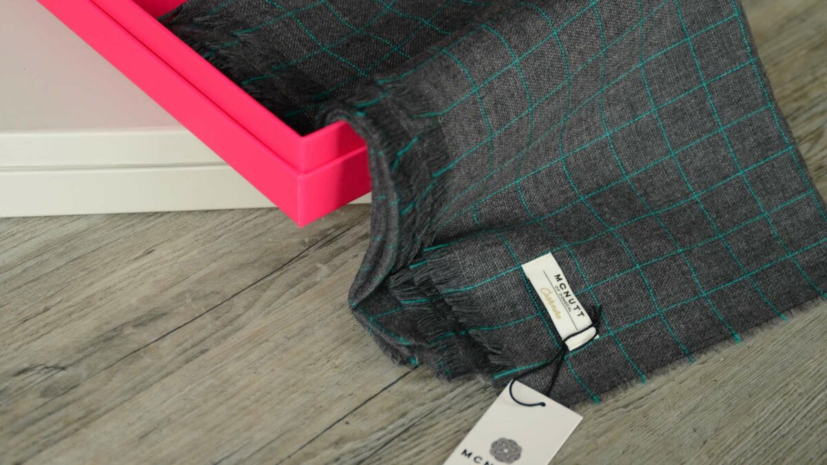 teal and charcoal cashmere rich scarf