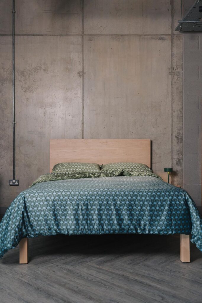 teal and green bedding portrait