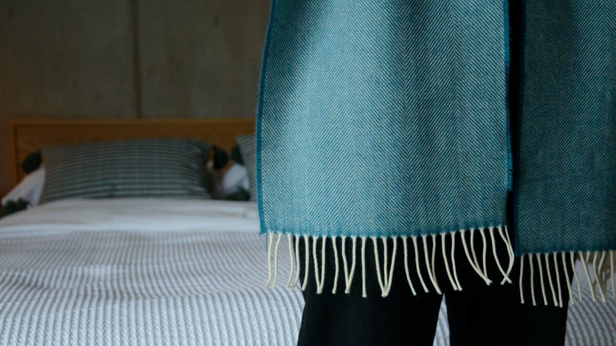teal and ivory herringbone scarf