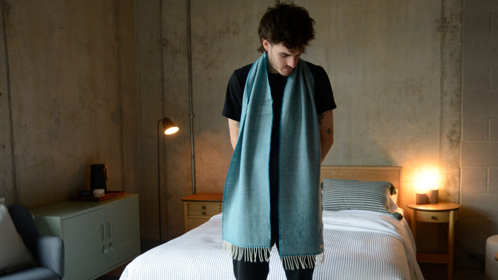 teal and ivory merino scarf