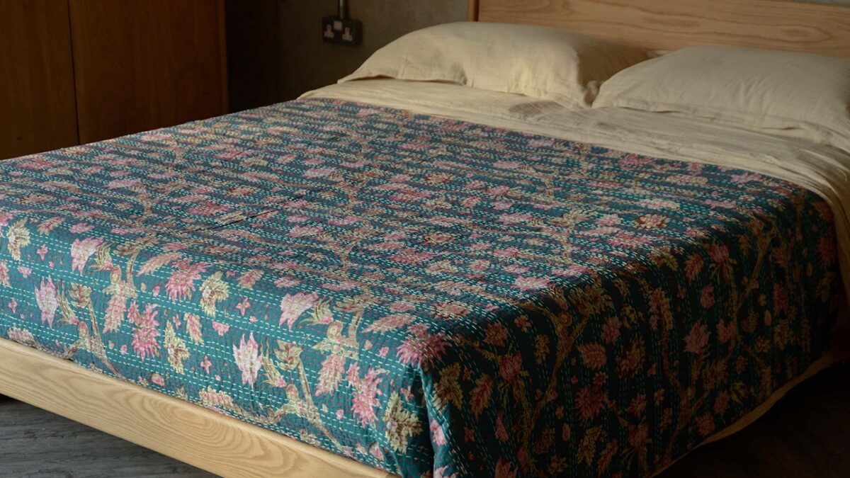 Floral Stitched Cotton Bedspreads - Brown, Ivory or Teal - Image 12