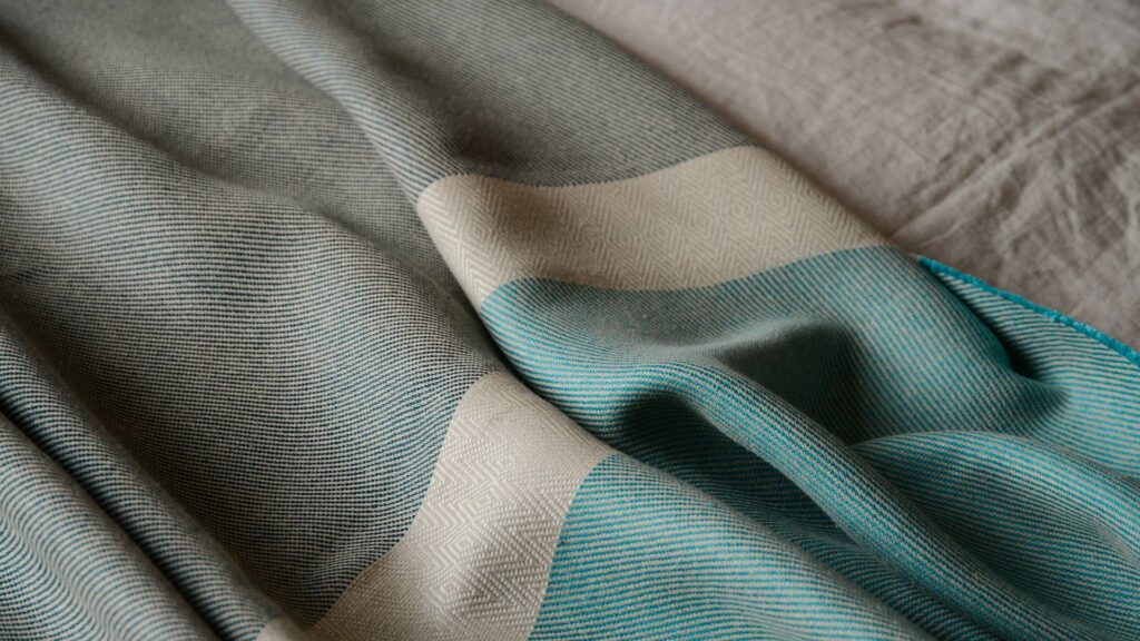teal linen blend throw detail