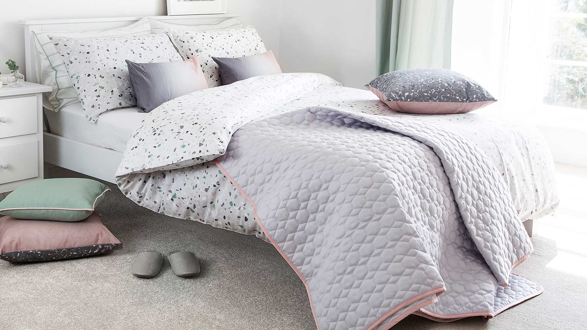 Grey And Pink Quilted Bedspread Natural Bed Company