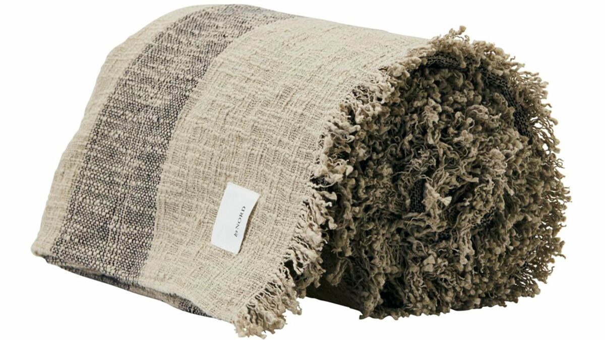 textured cotton bedspread in taupe and black