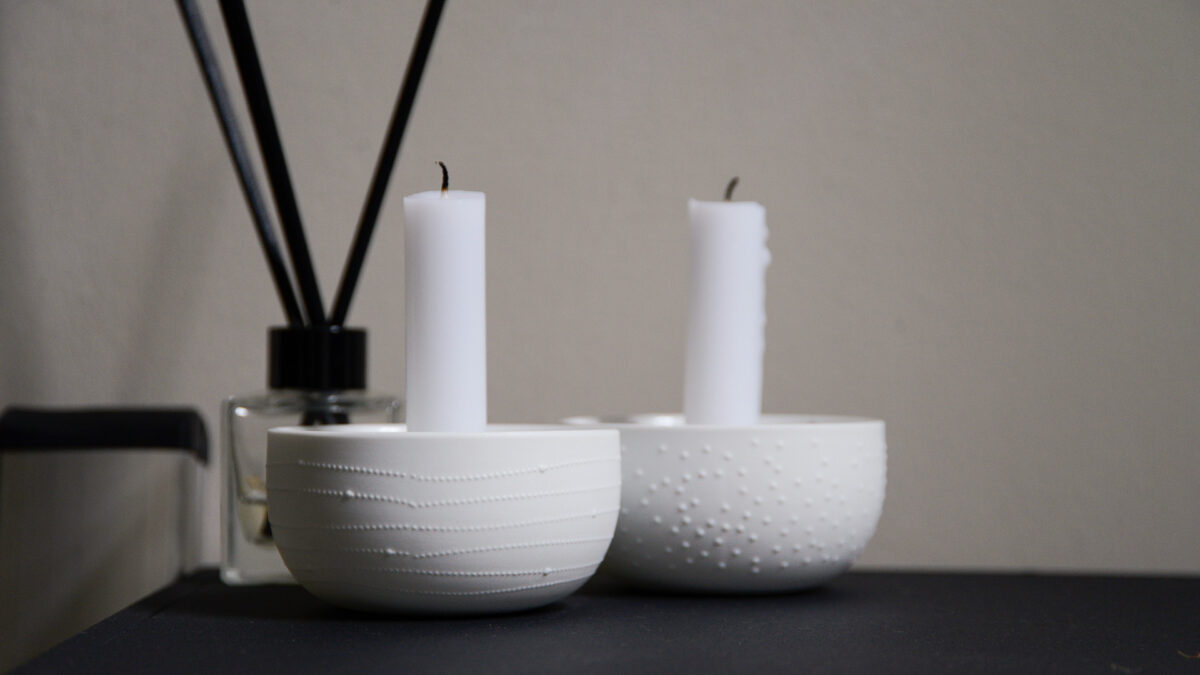 textured porcelain candle holders