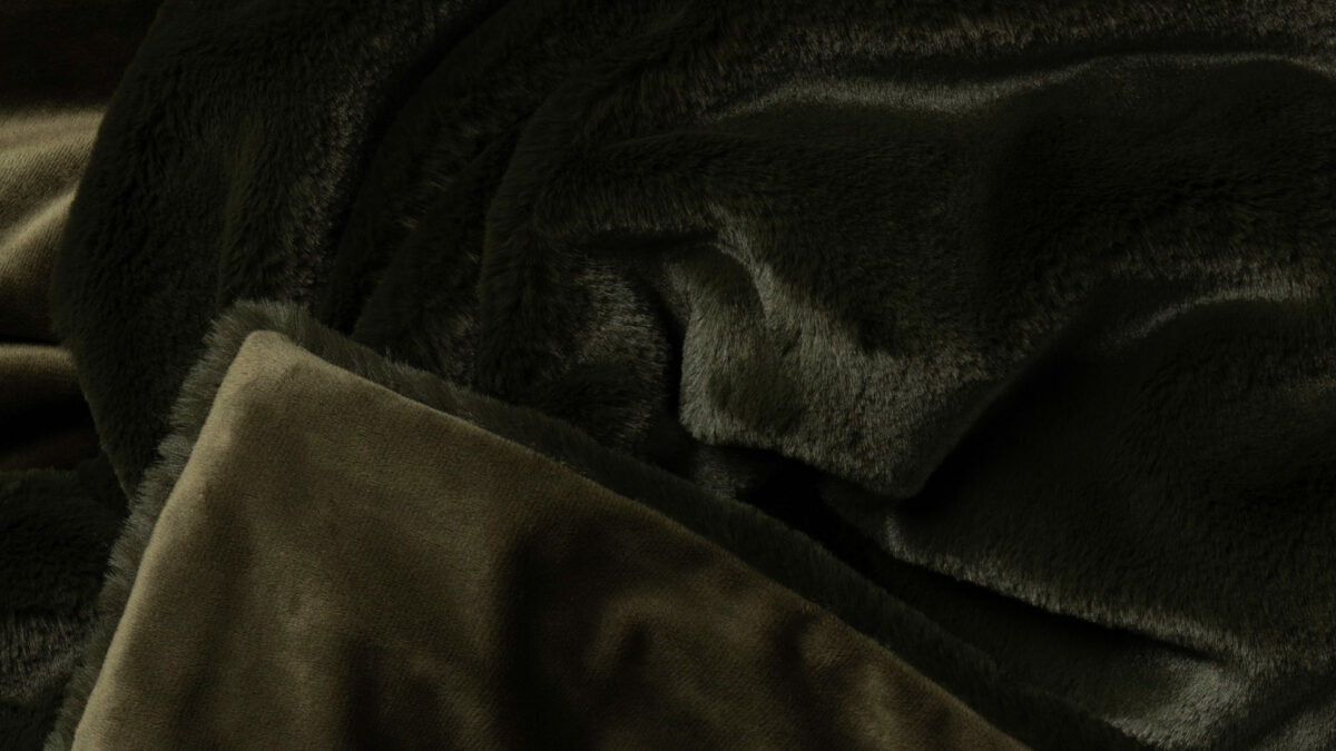 softest faux fur throw in deep olive green