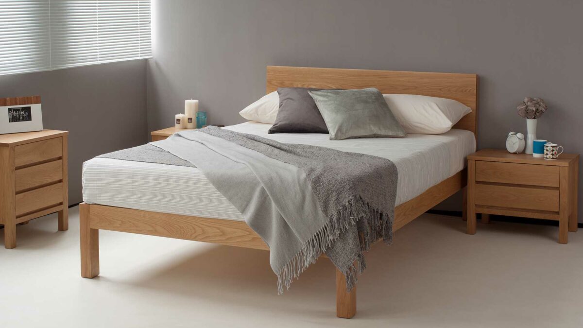 Tibet Solid Wood bed pictured in oak