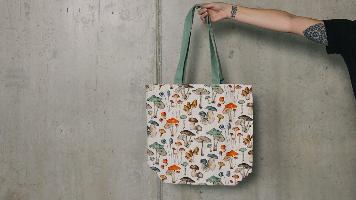 tote bag with mushroom print