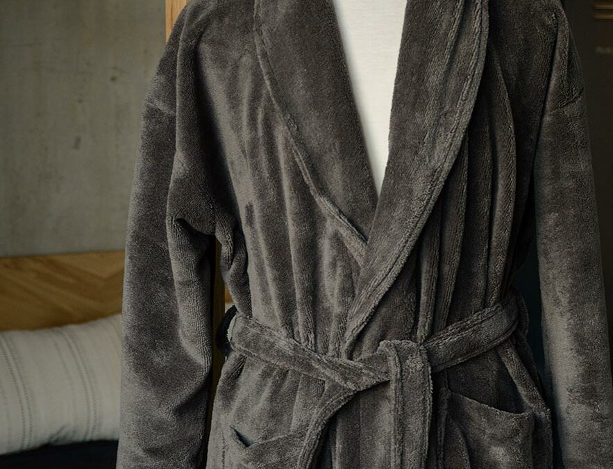 towelling robe in ash brown