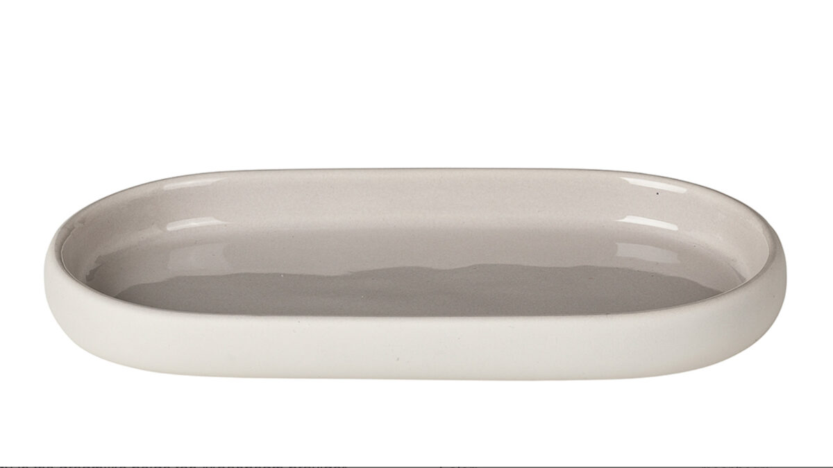 soft touch bathroom dish with glazed inner in pale clay colour