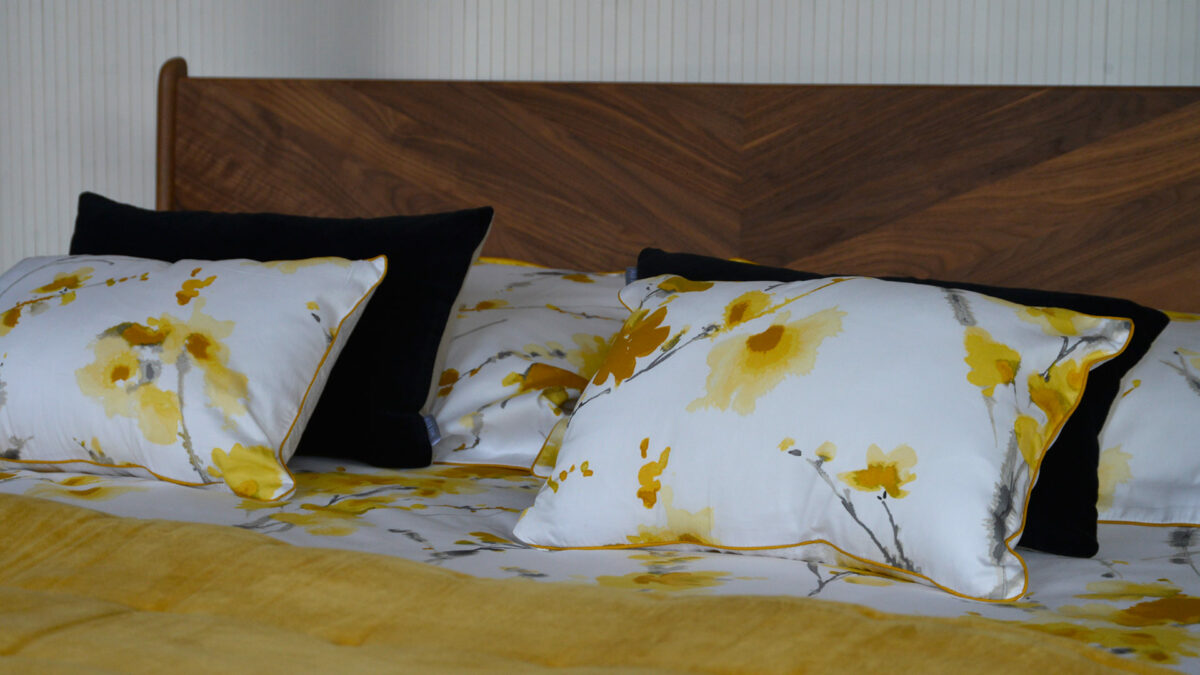 turmeric yellow watercolour flowers print duvet set