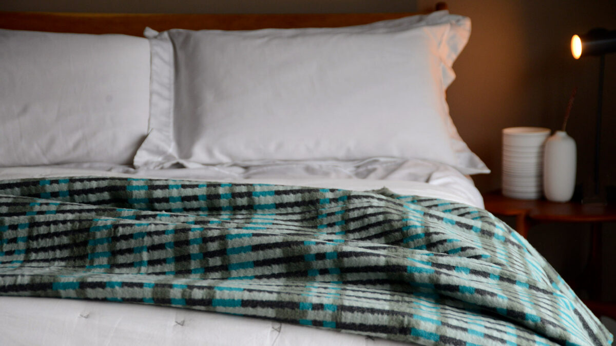 turquise and charcoal striped fluffy throw