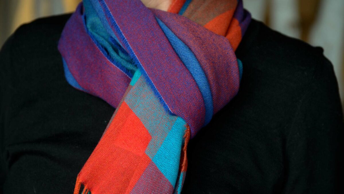 lightweight colourful woven merino wool scarf