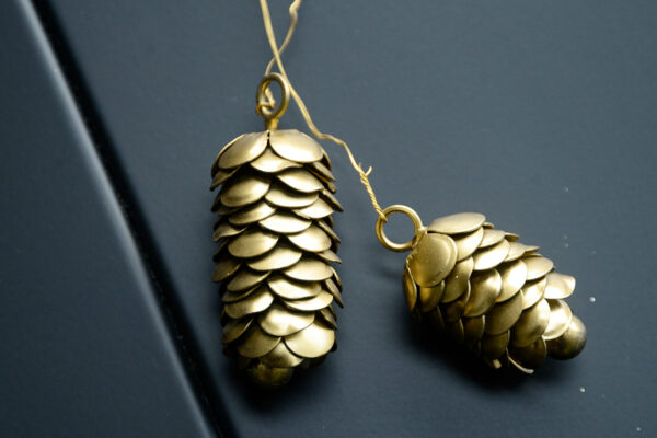 gold metal pine cones xmas tree decorations set of 2